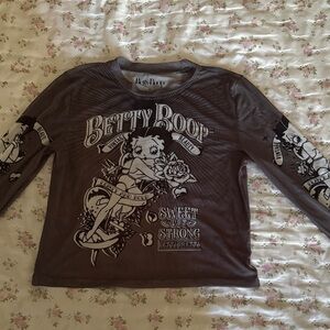 Betty Boop Grey Long Sleeve Graphic Tee